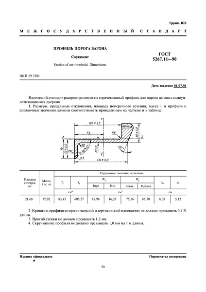 ГОСТ 5267.11-90 Профиль порога вагона. Сортамент