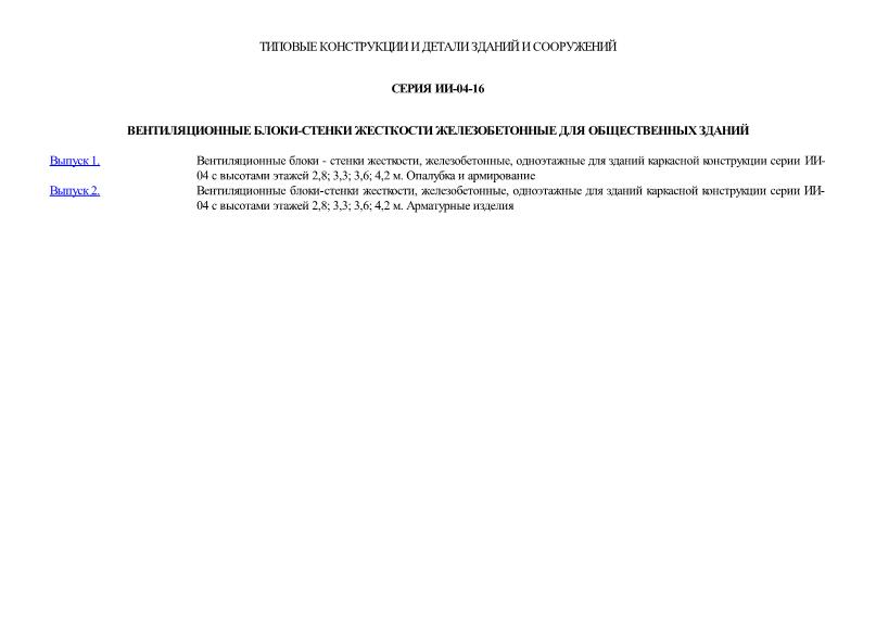 Серия ИИ-04-16 Вентиляционные блоки-стенки жесткости железобетонные для общественных зданий